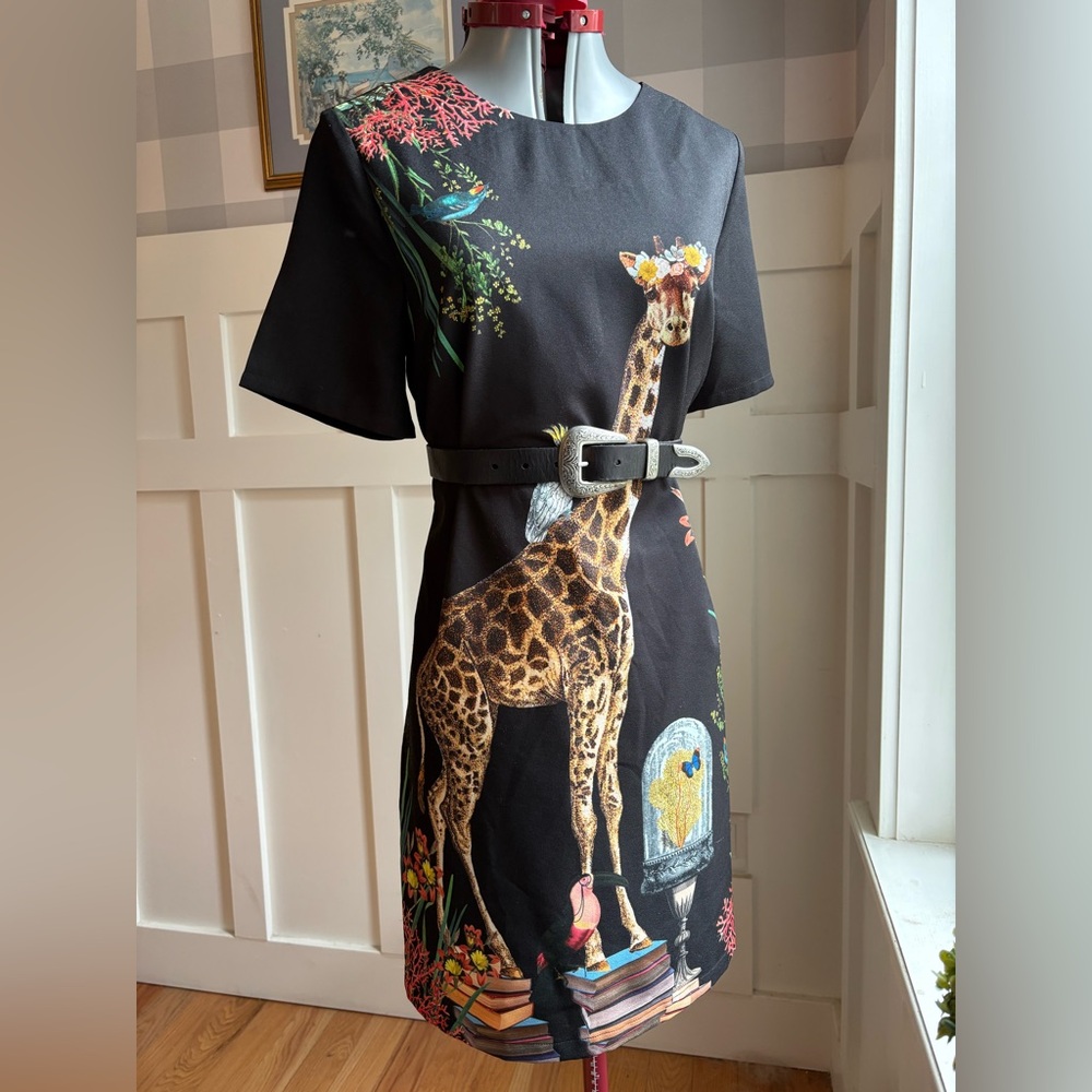 Yumi Unique Boho Black Giraffe Print Casual Dress 10